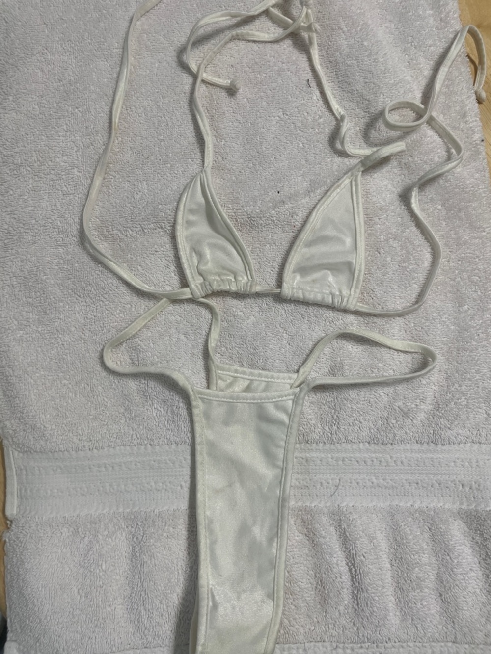 Women's Minimal Satin Triangle Bikini Set - White